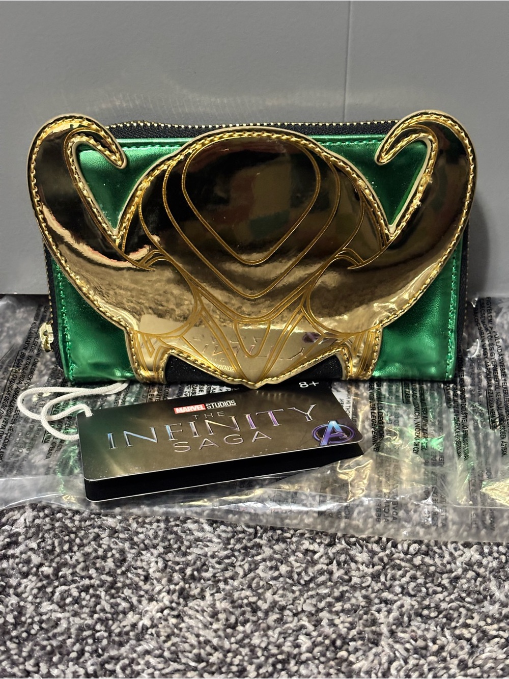 Loungefly Metallic Green and Gold Loki Horn Zip Wallet